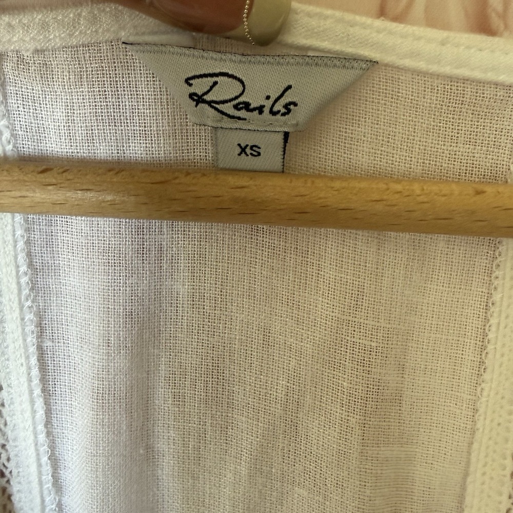 Rails Tara Smocked Crochet Inset Dress White Women's Size XS Linen Blend Boho - Picture 3 of 10